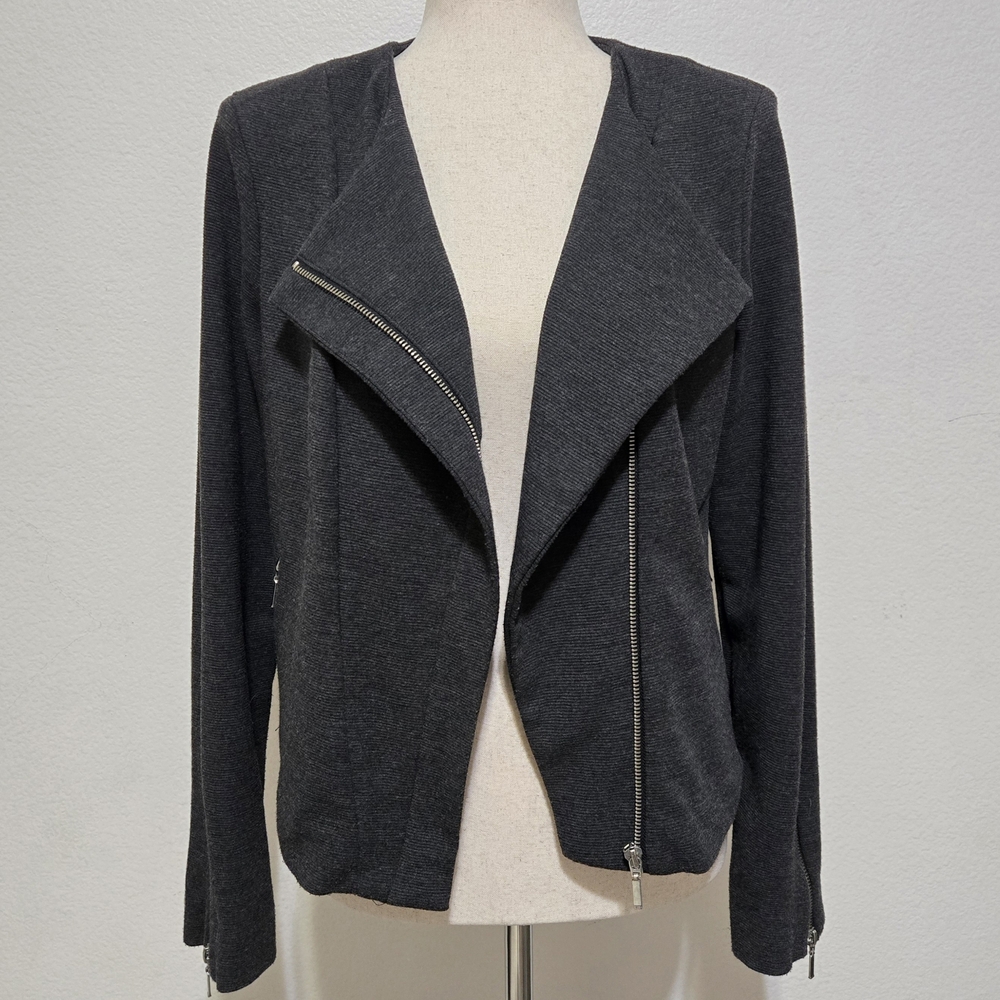 Roz & Ali Gray Jacket Moto Style Asymmetrical Zipper Size Small